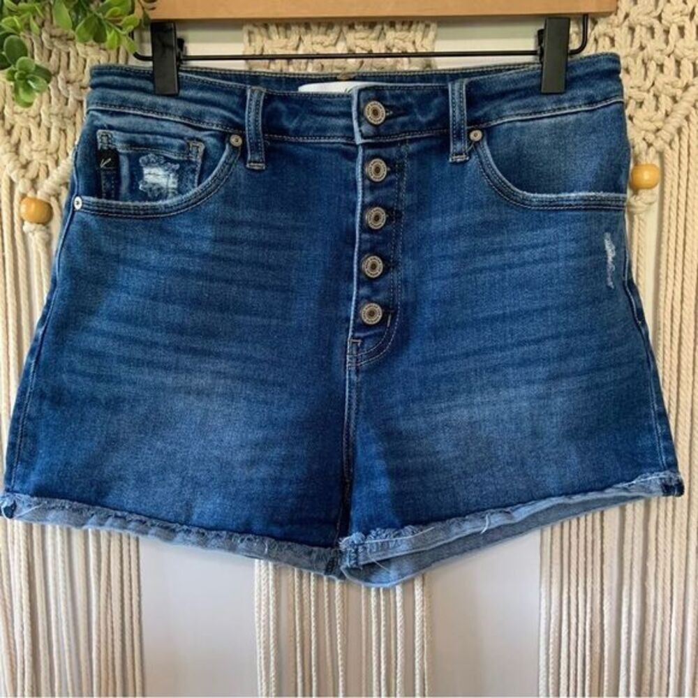 KANCAN High Rise Button Fly Distressed Denim Shorts Size Large